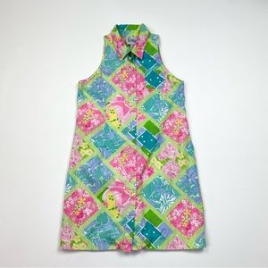 Girl’s Lilly Pulitzer Sleeveless Patchwork Button Down Shirt Dress Size 10